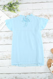 Blue Tiered Sleeve Frilled Neck Dotted Top