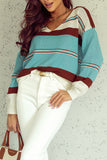 Striped Pattern Knit V Neck Sweater