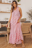 Abstract Print Split Neck Sleeveless Maxi Dress