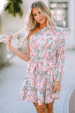 Paisley Print One Shoulder Lace-up High Waist Mini Dress