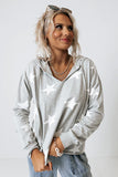 Stars Print V-Neck Drawstring Hoodie