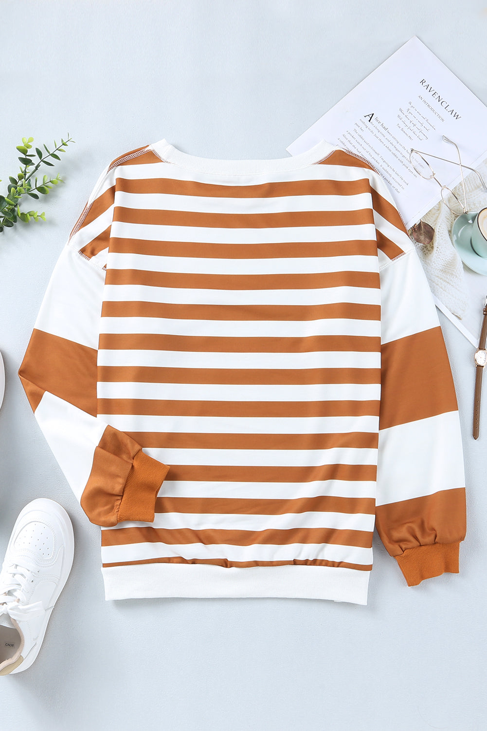 Stripe Drop Shoulder Striped Pullover Sweatshirt