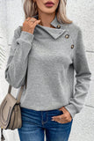 Apricot Asymmetric Buttons Detail High Neck Textured Sweatshirt