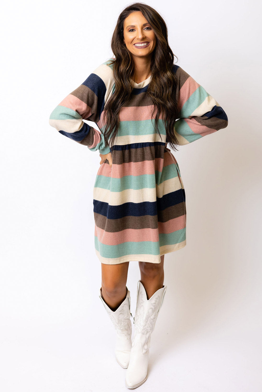 Striped Color Block Long Sleeve Mini Dress