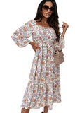 Floral Print V Neck Puffy Lantern Sleeve Blouse