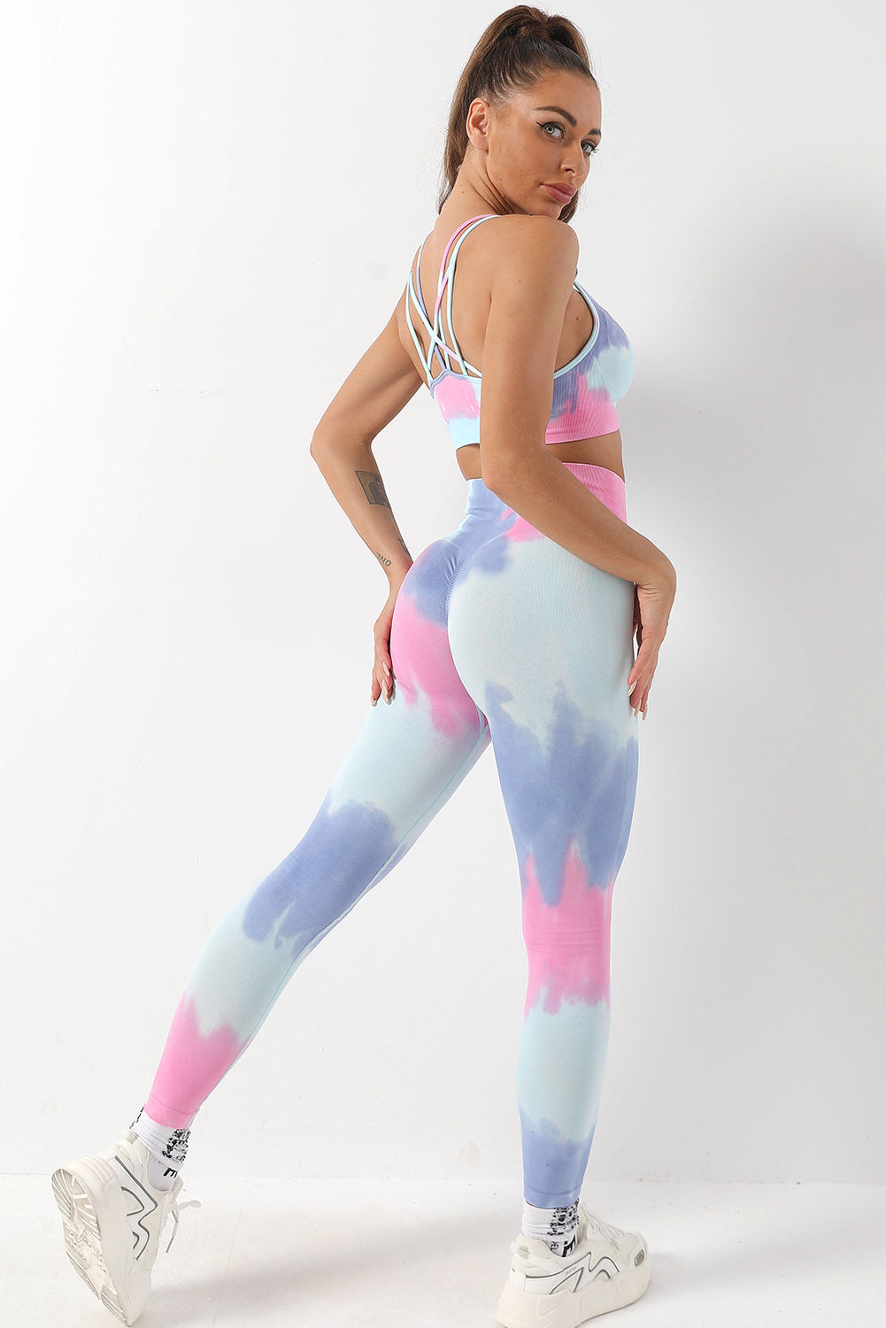 2pcs Tie Dye Yoga Bra and High Waist Leggings Set