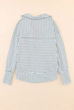 Striped Thumbhole Drop Shoulder V Neck Top