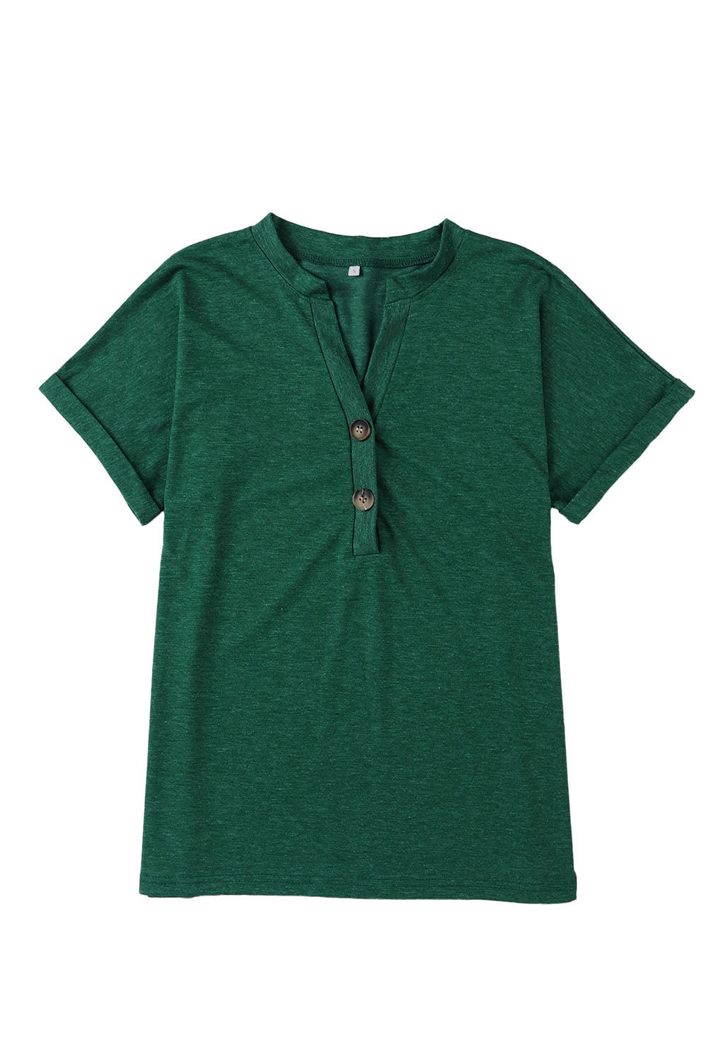 Button V Neck Rolled Sleeve T Shirt