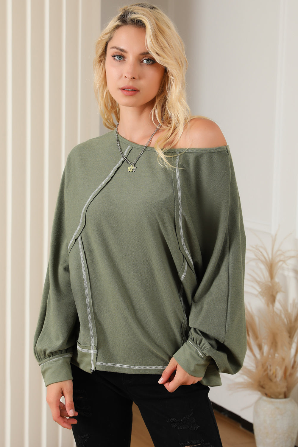 Exposed Seam Patchwork Dolman Sleeve Top