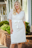 Scalloped Lace Wrap V Neck Plus Size Dress