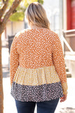 Plus Size Colorblock Blooming Daisy Long Sleeve Flowy Top