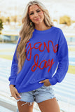 Dark Blue Tinsel Game Day Drop Shoulder Graphic Sweatshirt