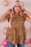 Gray Leopard Print Flutter Sleeve Tiered Tank Top