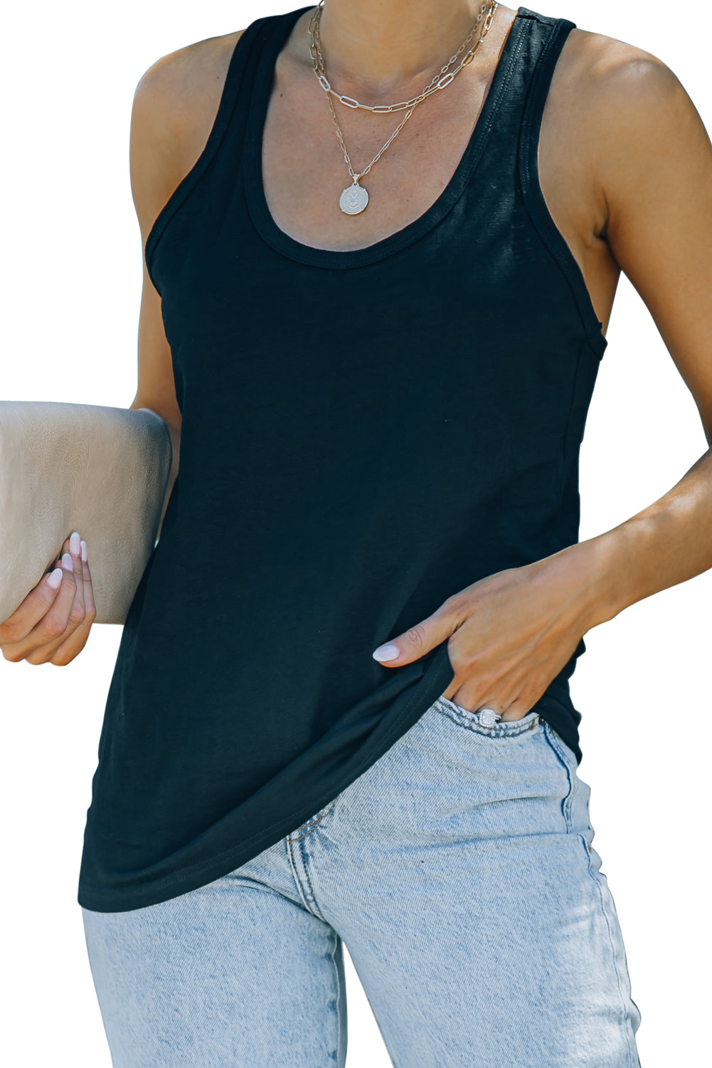 Scoop Neck Basic Solid Tank Top