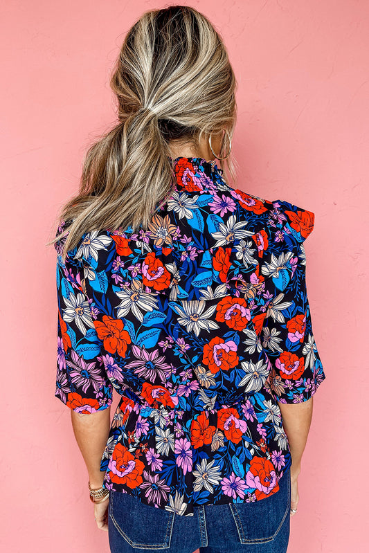 Floral Print Ruffle Peplum Top