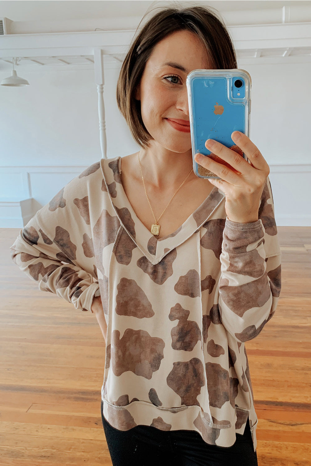 V Neck Animal Print Long Sleeve Top