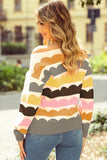 Gray Wave Striped Balloon Sleeve Drop Shoulder Sweater