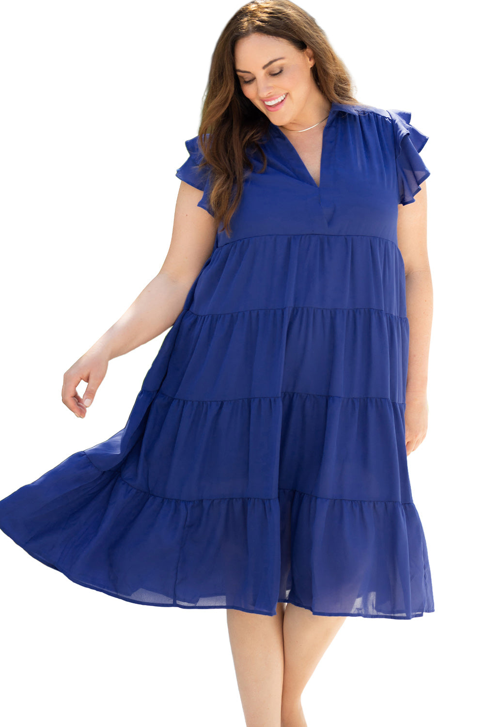 Plus Size Ruffled Tiered A-line Midi Dress