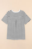 Plus Size Striped Short Sleeve Henley Tee