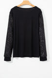 Sequin Contrast Long Sleeve Plus Size Top