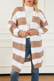 Striped Colorblock Rib Knit Bubble Sleeve Midi Cardigan