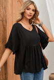 Ruffled Lace Detail Loose V Neck Top