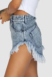 Dark Acid Wash Raw Hem Jean Shorts