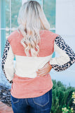 Leopard Color Block Knitted Long Sleeve Top