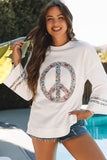 Light Pink Floral Peace Sign Graphic Drop Shoulder Wide Sleeve Casual Top