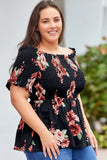 Floral Smocked Off Shoulder Plus Size Blouse