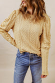 Solid Color Puffy Sleeve Textured Knit Top