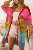 Cardigan multicolore ouvert sur le devant en patchwork de blocs de couleurs