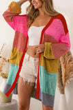 Cardigan multicolore ouvert sur le devant en patchwork de blocs de couleurs