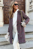 Pink Plaid Lapel Collar One Button Midi Coat