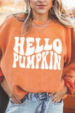 Orange Spooky Season Ghost Print Ribbed Pullover Sweatshirt