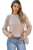 Khaki Lace Long Sleeve Textured Pullover