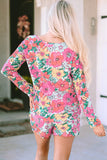 Multicolor Flower Print Pullover and Drawstring Shorts Lounge Set