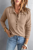 Button Front Turn-down Neck Knit Top