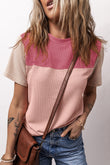 Pink Rib Textured Colorblock T Shirt