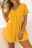 Button V Neck Crinkle Pocketed Romper