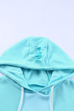 Solid Ripped Hooded Sweatshirt with Kangaroo Pocket