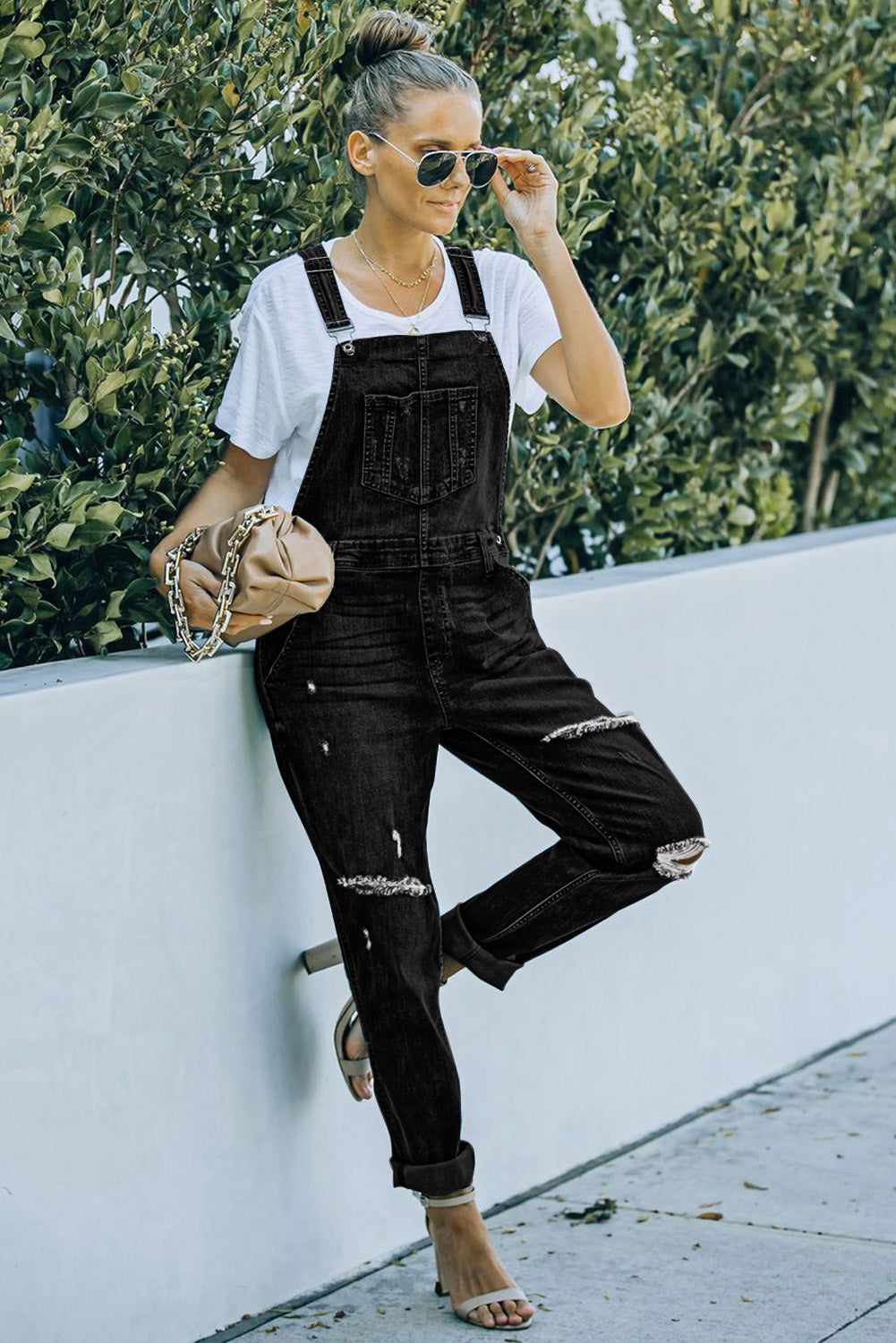 Distressed Bib Denim Overalls