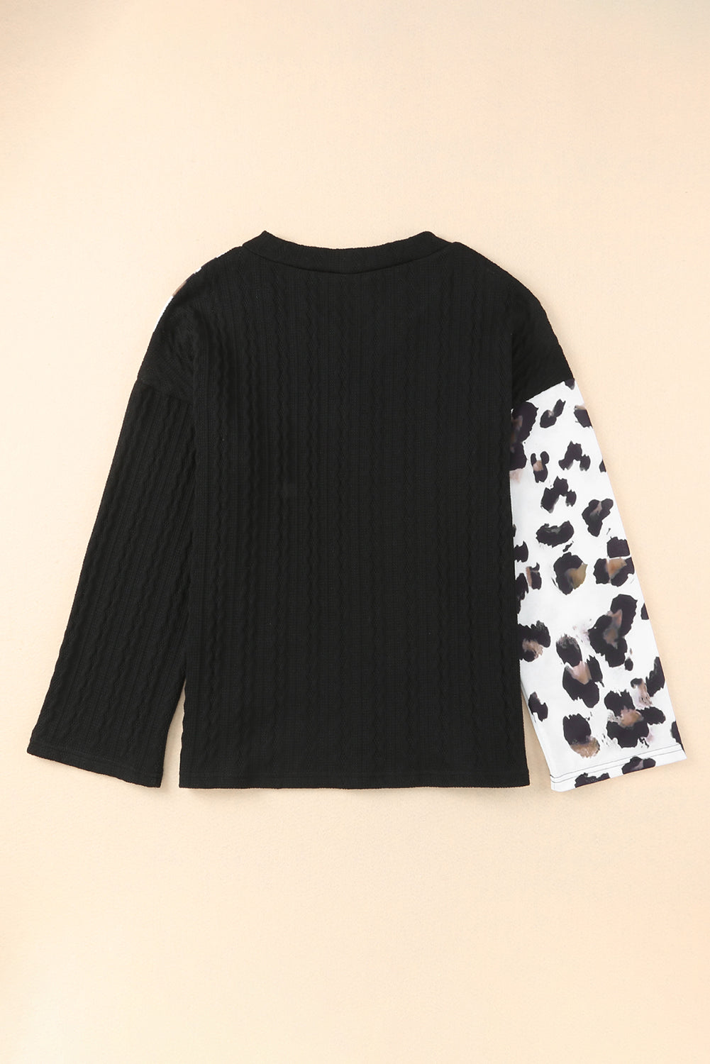 Asymmetric Leopard Patchwork Wide Sleeve V Neck Sweater