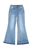 High Waist Buttoned Distressed Flared Jeans