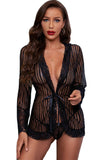 Striped Lace Crochet Robe with Thong