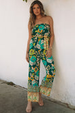 Boho Floral Belted Strapless Jumpsuit