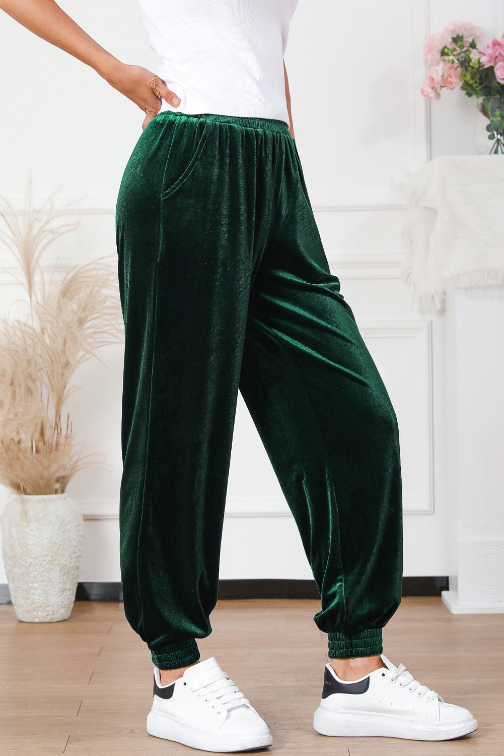 Solid Velvet Jogger Pants