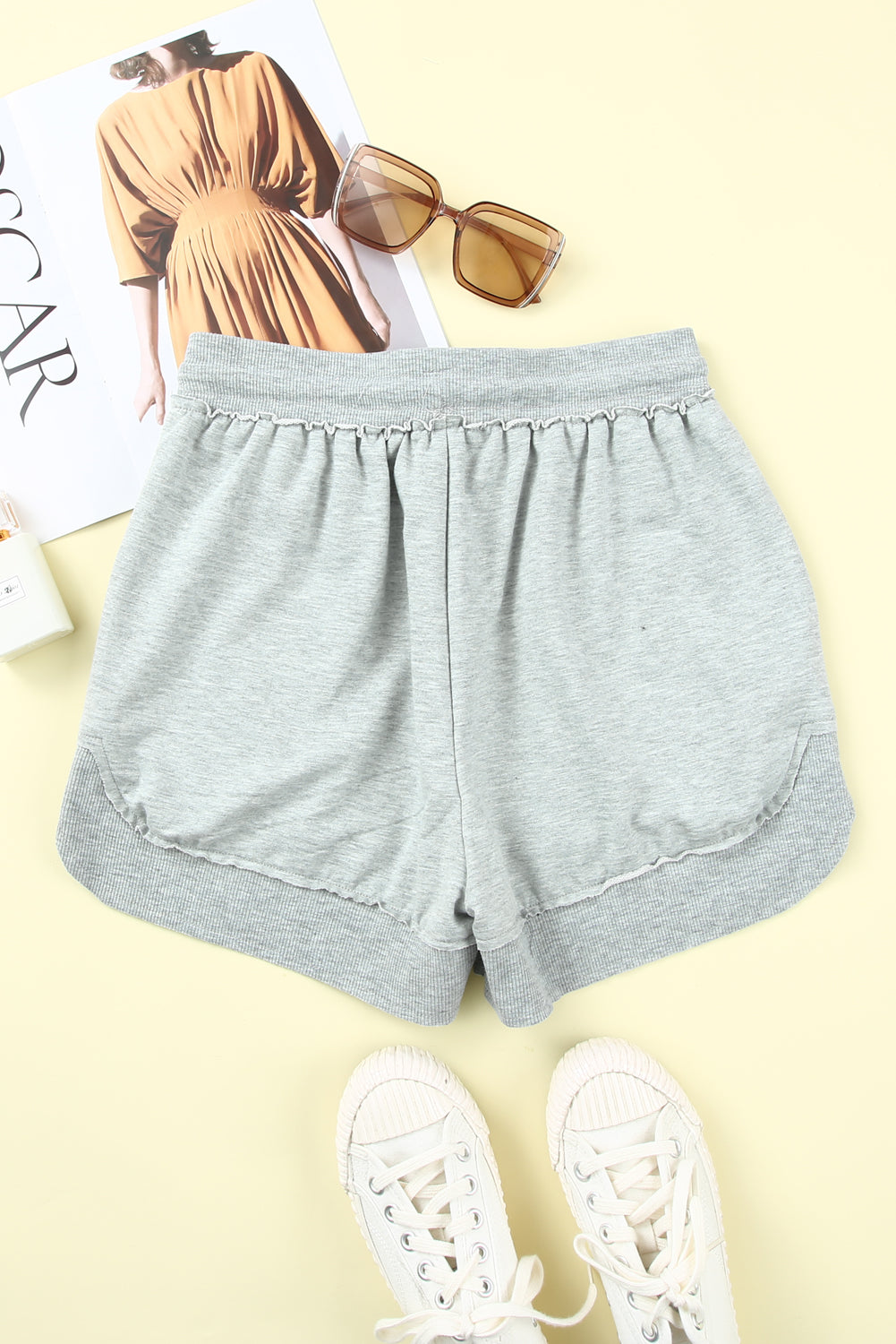 Ribbed Trim Knit Casual Shorts