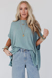 Ribbed Knit Batwing Sleeve Tunic Oversized T Shirt