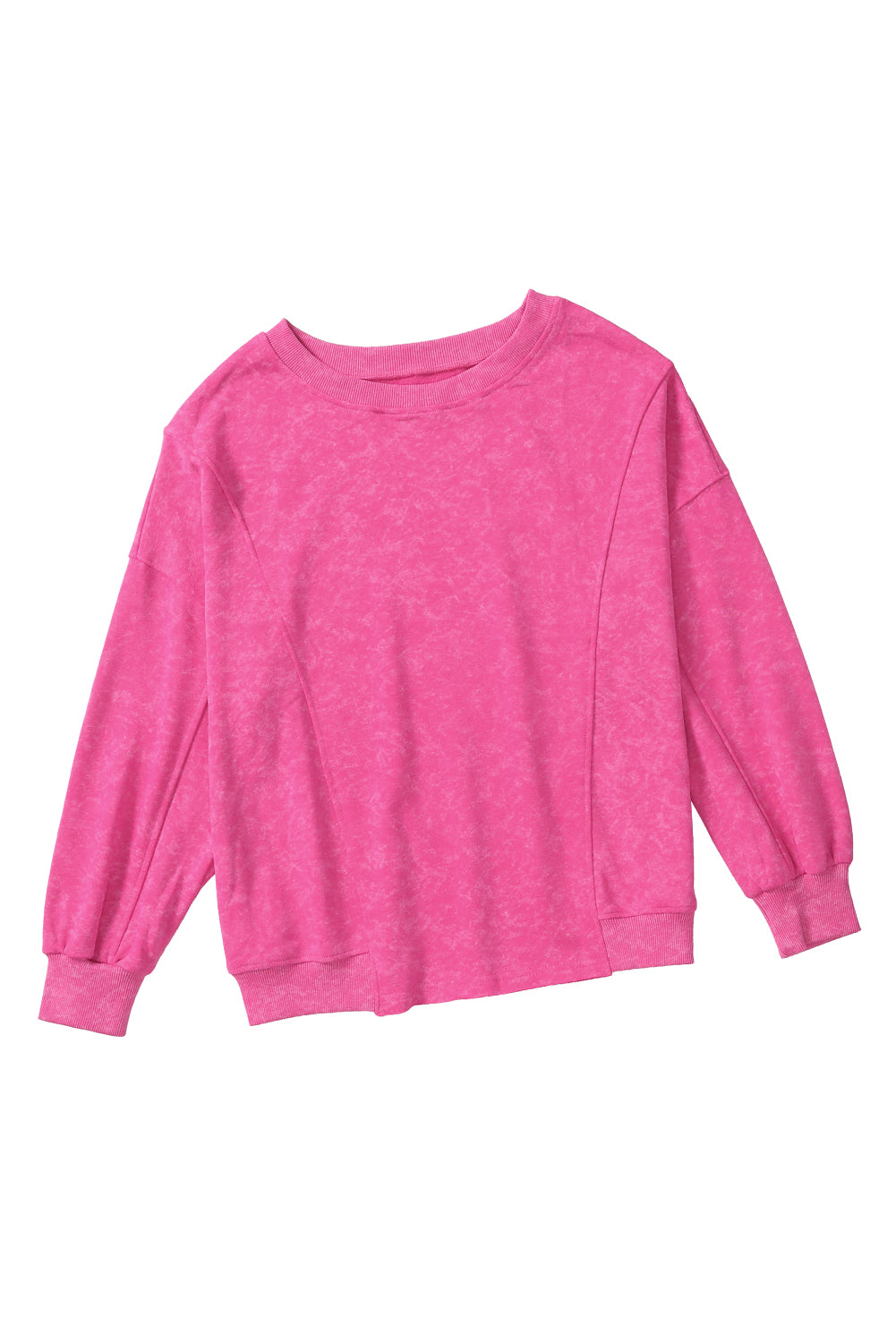 Rose Solid Splicing Loose Pullover Sweatshirt